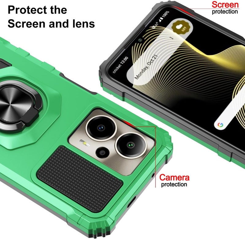 Mocotto for Cricket Outlast 5G 2024 Phone Case AT&T Motivate Pro 5G Case with Tempered Glass Screen Protector,Military Grade Heavy Duty Shockproof Protective Cover,with Ring Kickstand (Green) - Image 2